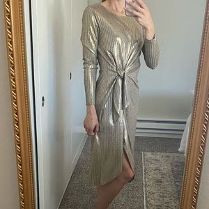 Who What Wear metallic gold midi dress